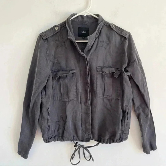 RAILS Rowen Dark Grey Star Embroidery Military Jacket Lightweight Relaxed Fit S - Picture 5 of 14